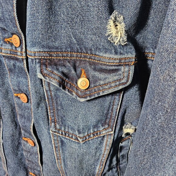 Celebrity Pink Distressed Denim Jacket With Button Front & Chest Pockets Small - Picture 4 of 4